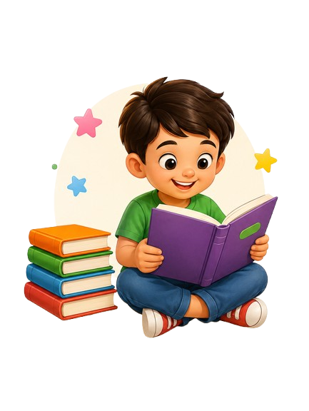 Cartoon boy reading